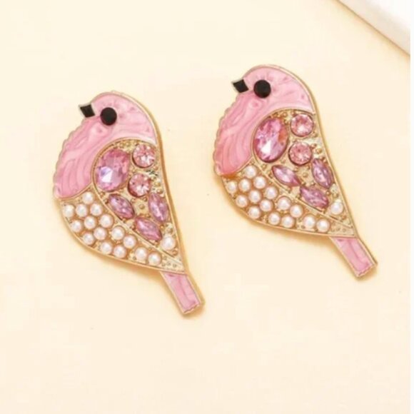 ⭐️❤️ FREE Bird Rhinestone Chick Animal Chic Glam Elegant Party Shimmer Earrings - Picture 4 of 4